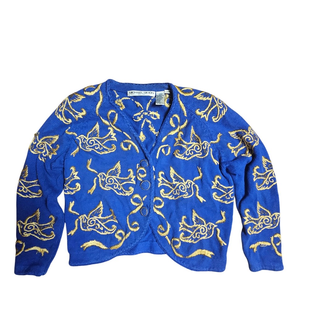 Vintage 1993 Michael Simon Bird Embroidered Cardigan Sweater 1 Grandmacore